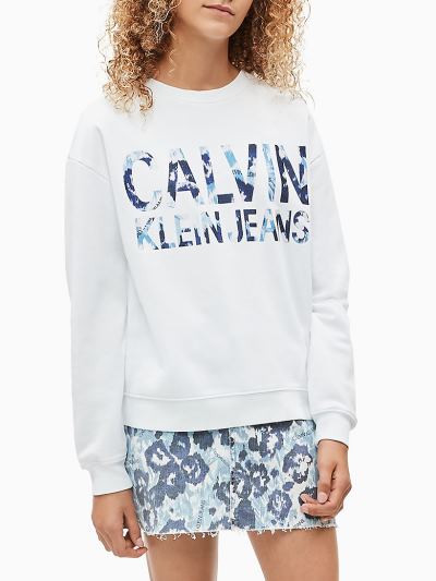 Calvin Klein Ruhák HU648069 | Calvin Klein Oversized Printed Logo Lány Pulóver Világos Fehér